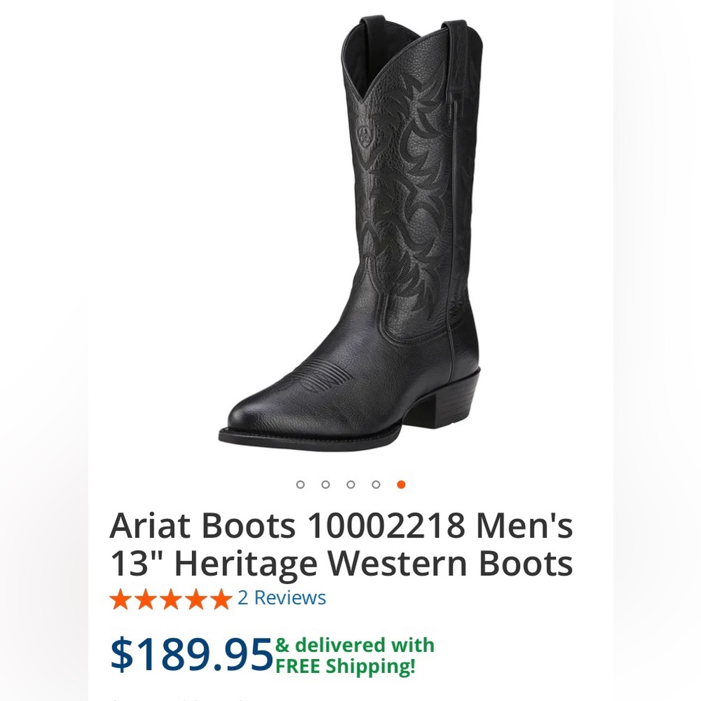Ariat Black Leather Boots with Pointed Toe and Raised Heel